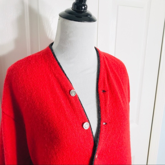 Vintage Red Elbow Patch Button Front Cardigan Sweater Size Large - Picture 2 of 7